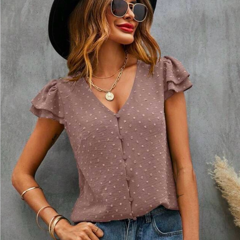 Women's Mauve Ruffle Sleeve Top